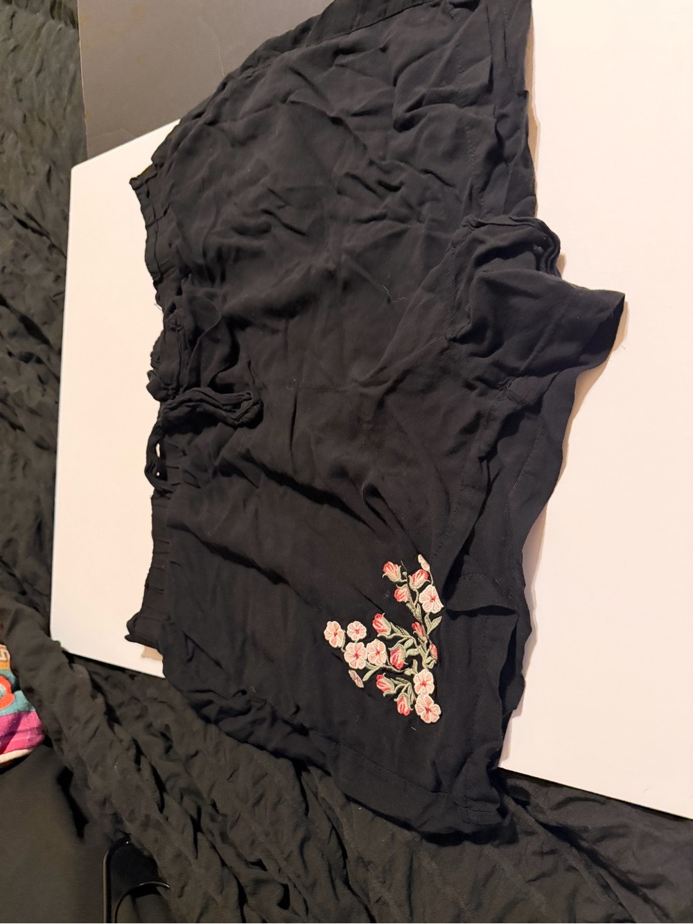 New Look Black Shorts with Pink Floral Embroidery